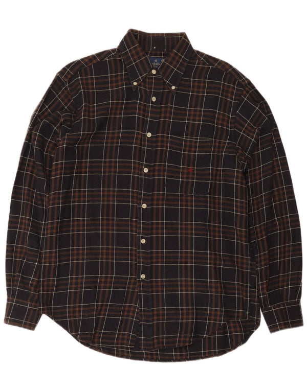 Brooksfield Mens Flannel Shirt Size 39 Medium Brown Plaid Cotton