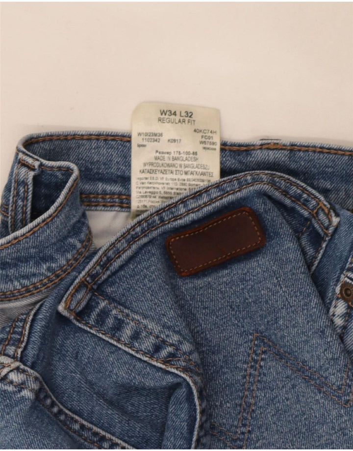Wrangler Mens Regular Fit Straight Jeans W34 L32 Blue Cotton