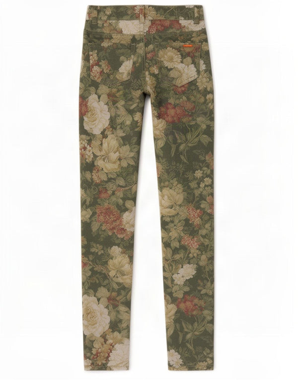 Zara Womens Trafaluc Skinny Jeans EU 34 2XS W24 L30 Green Floral Cotton