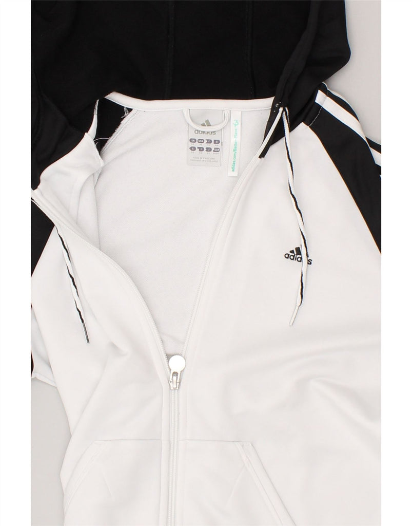 ADIDAS Womens Zip Hoodie Sweater UK 14 Large White Colourblock Polyester | Vintage Adidas | Thrift | Second-Hand Adidas | Used Clothing | Messina Hembry 