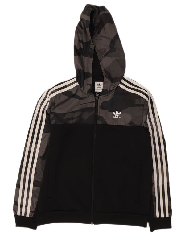 Adidas Boys Zip Hoodie Sweater 11-12 Years Black Camouflage Polyester