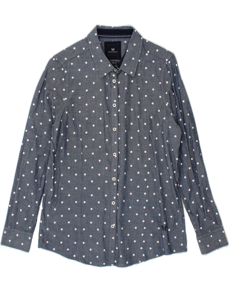 CREW CLOTHING Womens Classic Fit Shirt UK 12 Medium Navy Blue Spotted Vintage Crew Clothing and Second-Hand Crew Clothing from Messina Hembry 