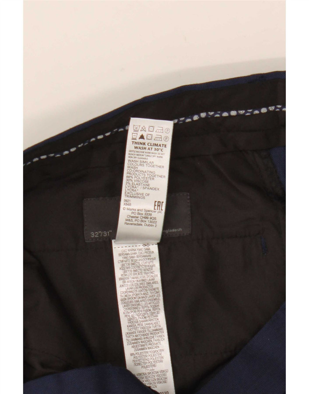 Marks & Spencer Mens Straight Suit Trousers W32 L31 Navy Blue Polyester