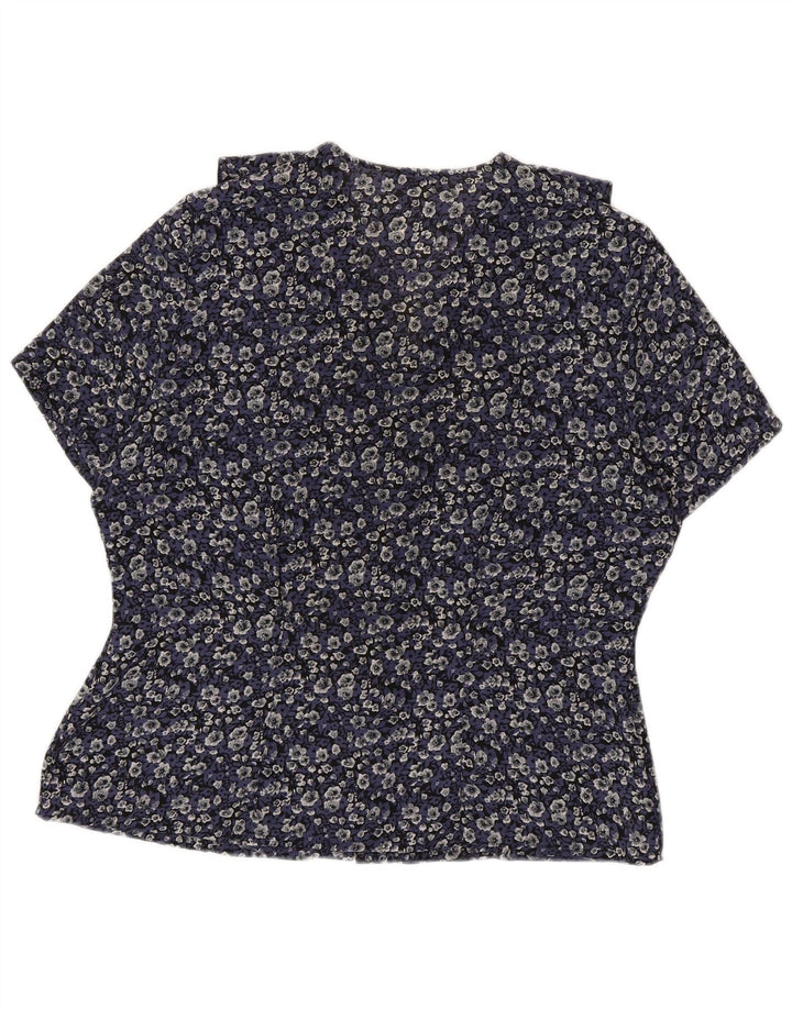 Marks & Spencer Womens Shirt Blouse UK 16 Large Navy Blue Floral