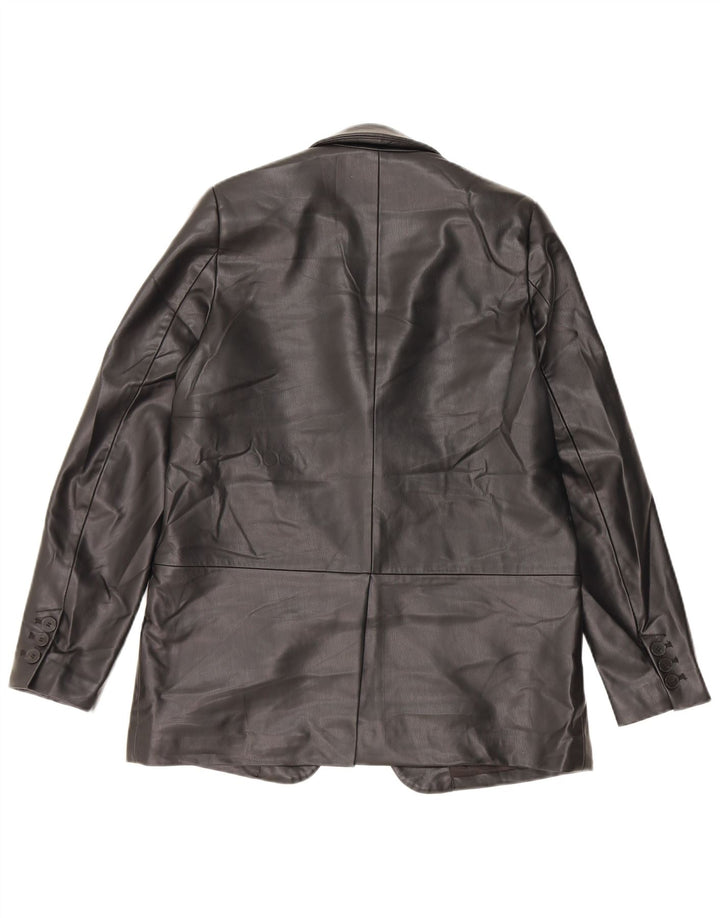 Zara Womens 1 Button Faux Leather Blazer Jacket UK 6 XS Black Polyurethane