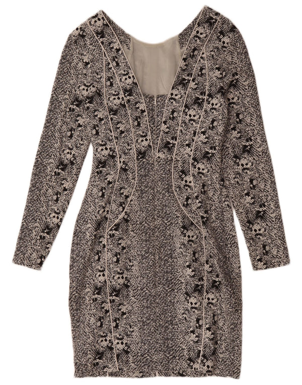 Reiss Womens Long Sleeve Bodycon Dress UK 12 Medium Grey Animal Print