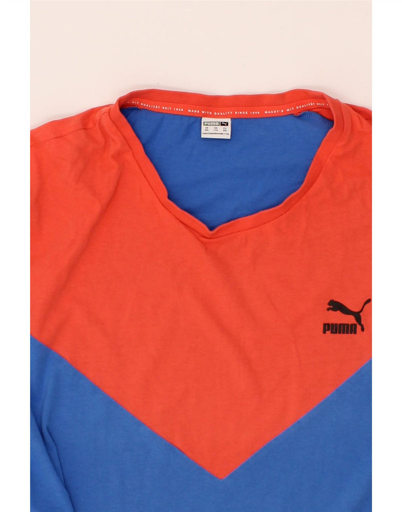 PUMA Mens T-Shirt Top 2XL Blue Colourblock Cotton Vintage Puma and Second-Hand Puma from Messina Hembry 