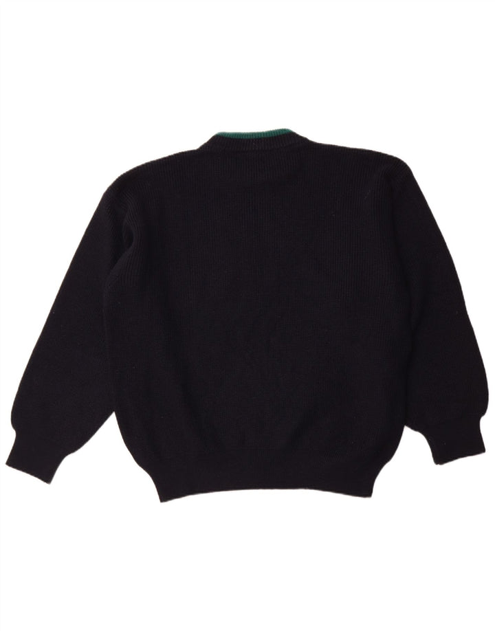 VINTAGE Mens Boat Neck Jumper Sweater XL Navy Blue Colourblock Wool