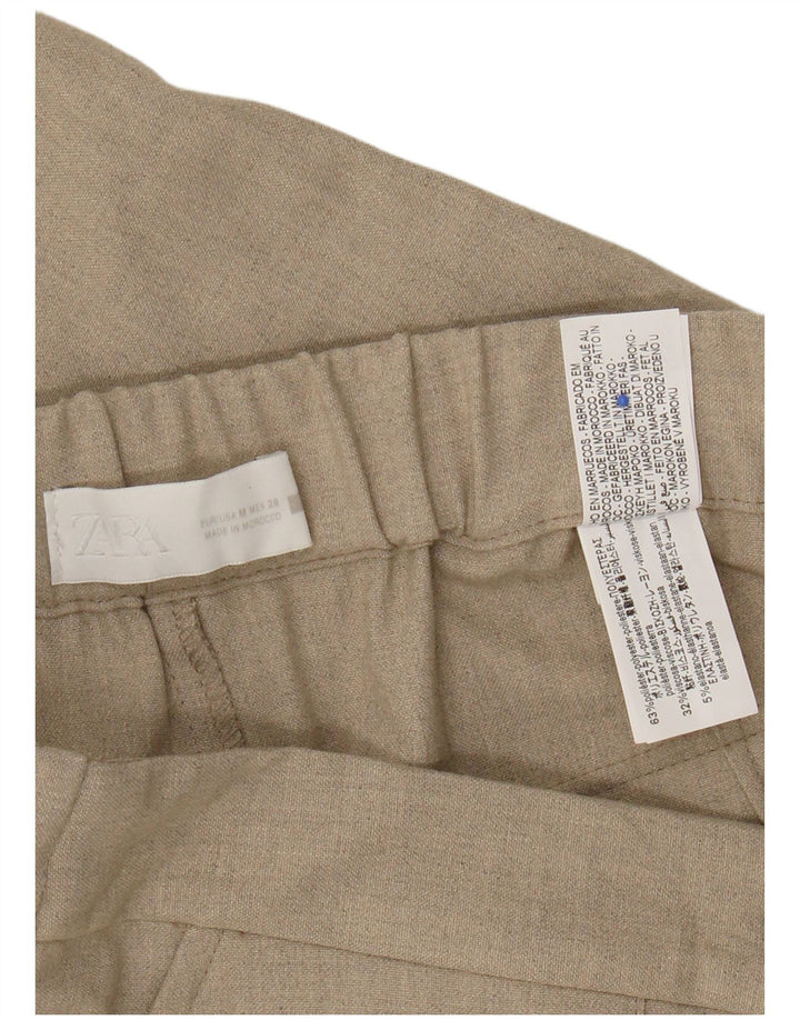 Zara Womens High Waist Cropped Trousers Medium W28 L23 Beige Polyester