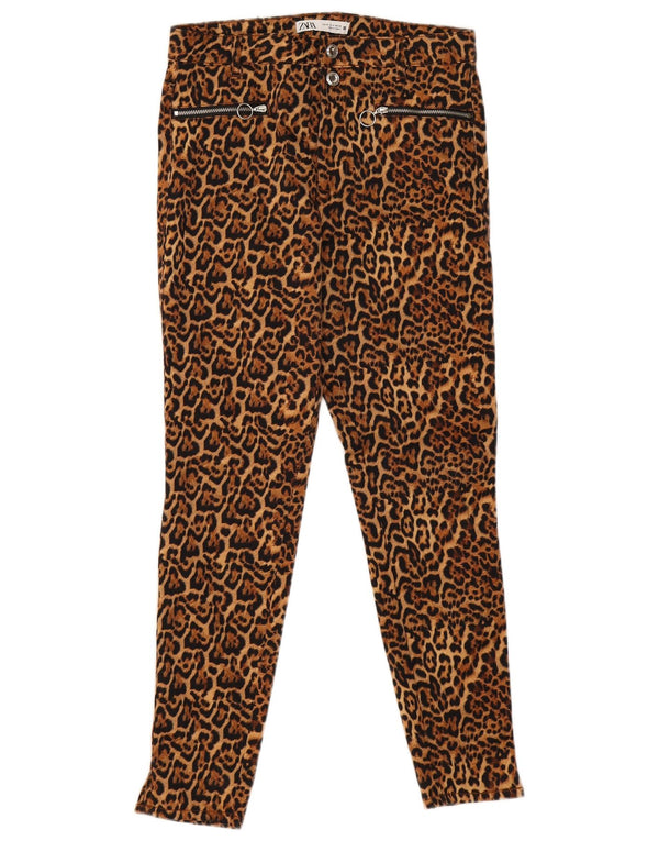 Zara Womens Skinny Casual Trousers EU 38 Small W28 L27 Brown Animal Print
