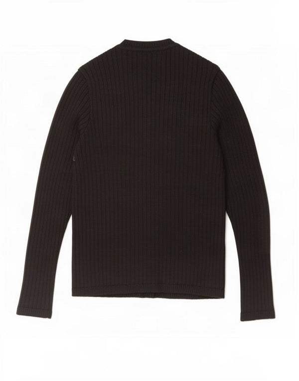 Zara Womens Crew Neck Jumper Sweater UK 12 Medium Black Striped Wool