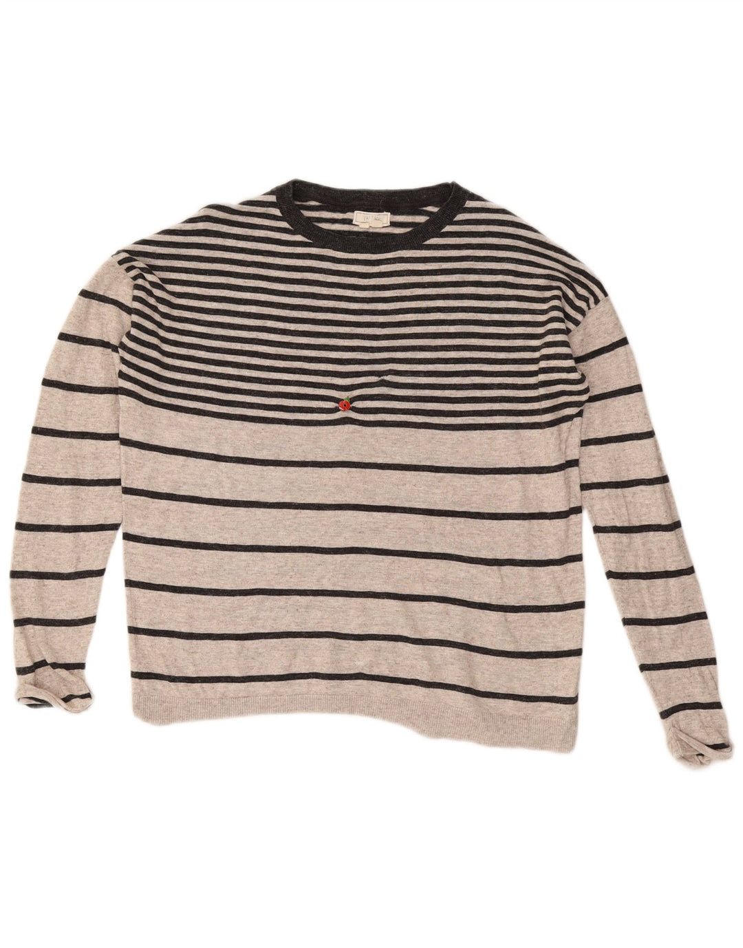 Fat Face Womens Oversized Boat Neck Jumper Sweater UK 10 Small Grey Striped