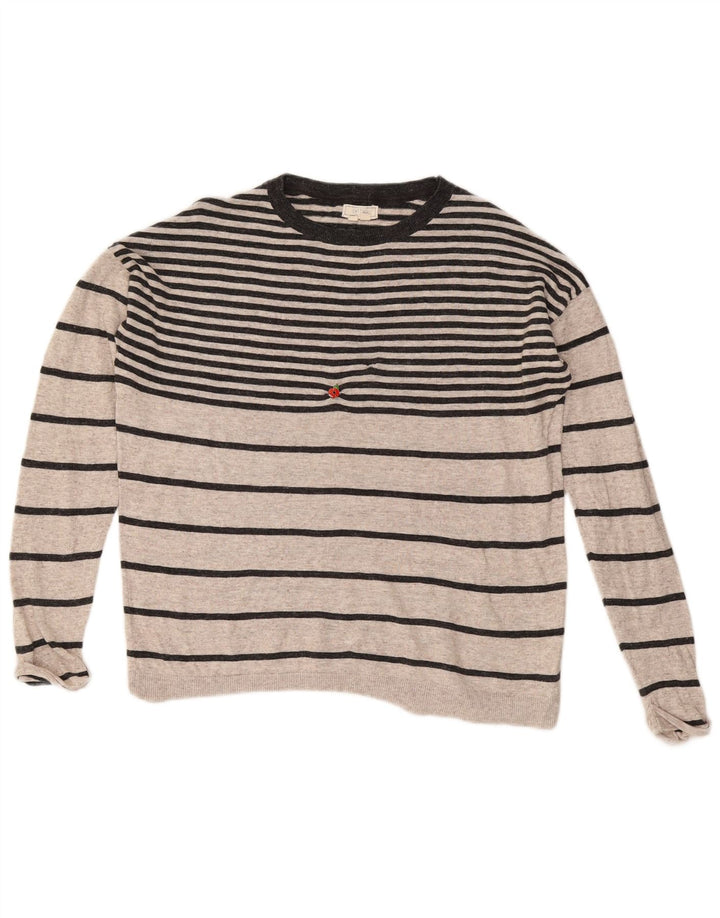 Fat Face Womens Oversized Boat Neck Jumper Sweater UK 10 Small Grey Striped