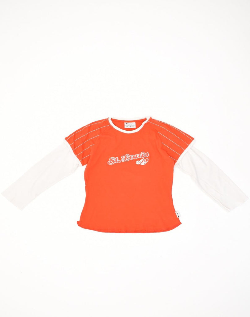 CHAMPION Girls Graphic Top Long Sleeve 7-8 Years Medium Orange Cotton | Vintage Champion | Thrift | Second-Hand Champion | Used Clothing | Messina Hembry 