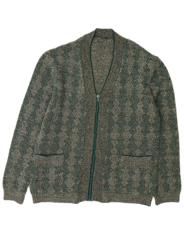 Vintage Womens Full Zip Cardigan Sweater UK 16 Large Green Geometric