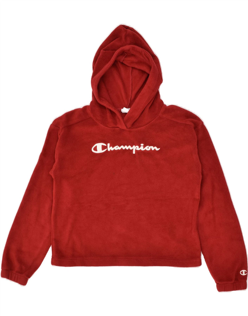 CHAMPION Boys Graphic Hooded Fleece Jumper 9-10 Years Medium Maroon | Vintage Champion | Thrift | Second-Hand Champion | Used Clothing | Messina Hembry 