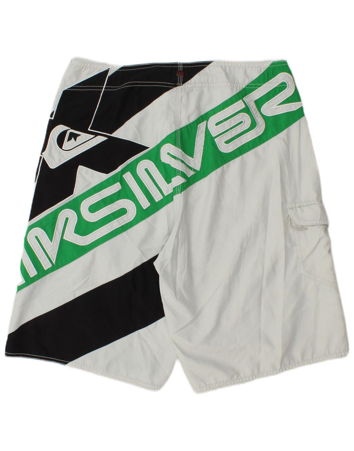 QUIKSILVER Mens Graphic Swimming Shorts Large  White Colourblock Polyester