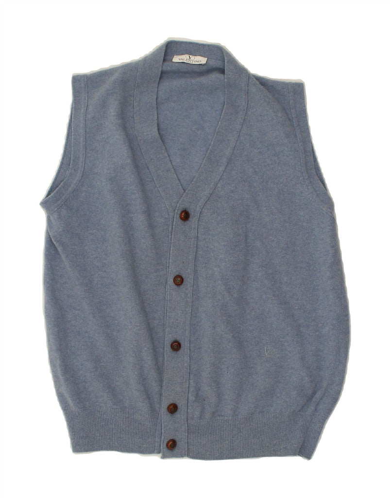 VALENTINO Mens Sleeveless Cardigan Sweater IT 50 Medium Blue Wool | Vintage Valentino | Thrift | Second-Hand Valentino | Used Clothing | Messina Hembry 