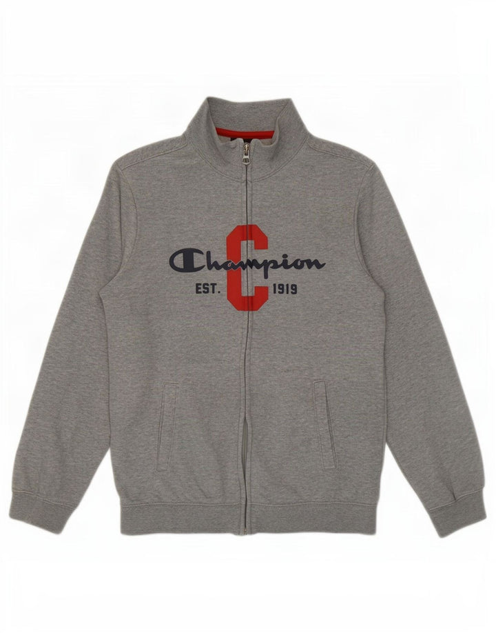 Champion Boys Graphic Tracksuit Top Jacket 9-10 Years Medium Grey Flecked