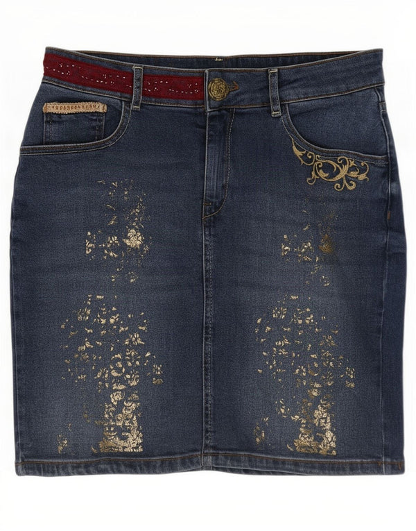 Desigual Womens Mini Denim Skirt EU 38 Medium W30 Blue Paisley Cotton