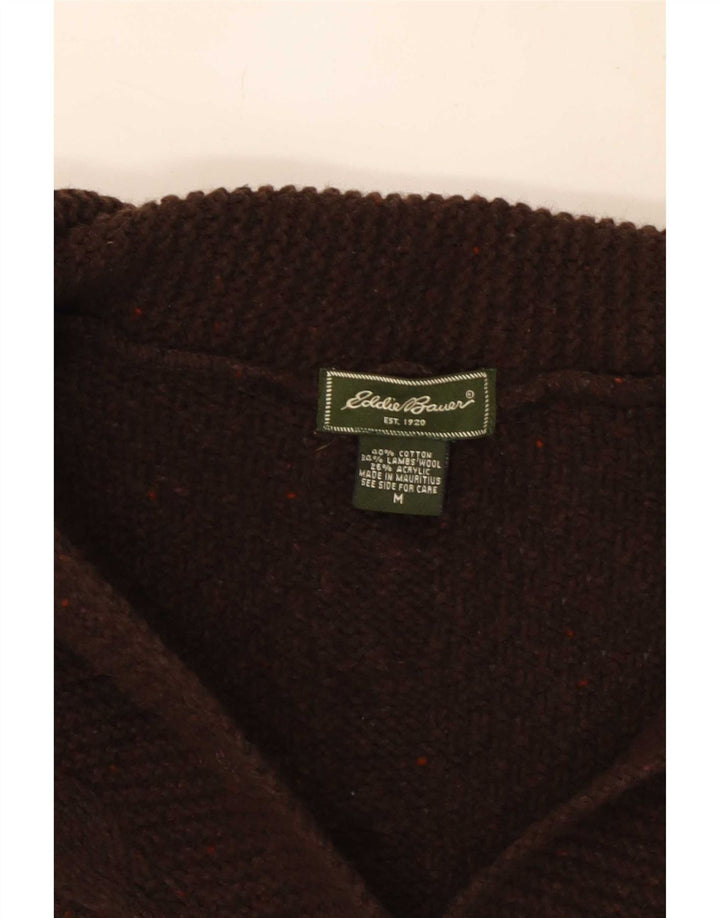 Eddie Bauer Womens Cardigan Sweater UK 12 Medium Brown Flecked Cotton