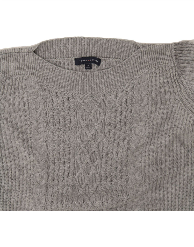 TOMMY HILFIGER Womens Oversized Boat Neck Jumper Sweater UK 14 Medium Grey Vintage Tommy Hilfiger and Second-Hand Tommy Hilfiger from Messina Hembry 
