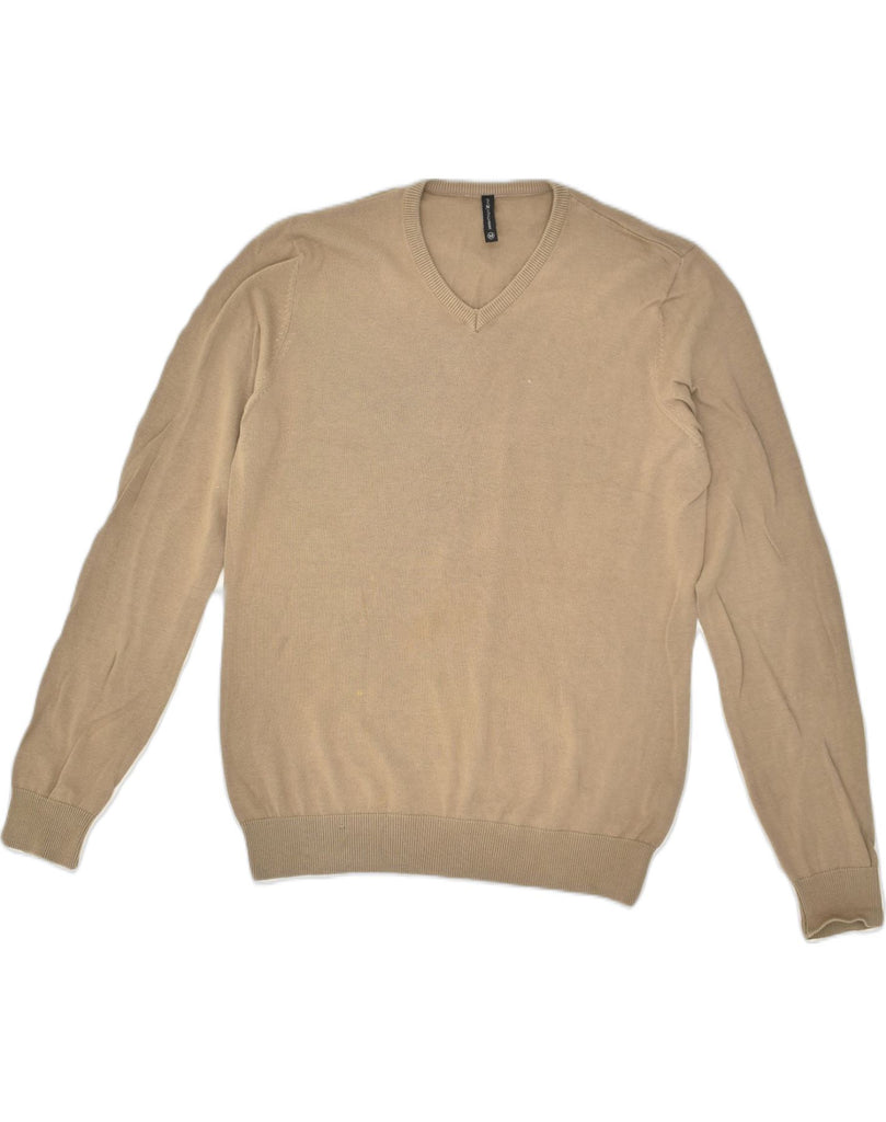 PIAZZA ITALIA Mens V-Neck Jumper Sweater Medium Brown Cotton | Vintage PIAZZA ITALIA | Thrift | Second-Hand PIAZZA ITALIA | Used Clothing | Messina Hembry 