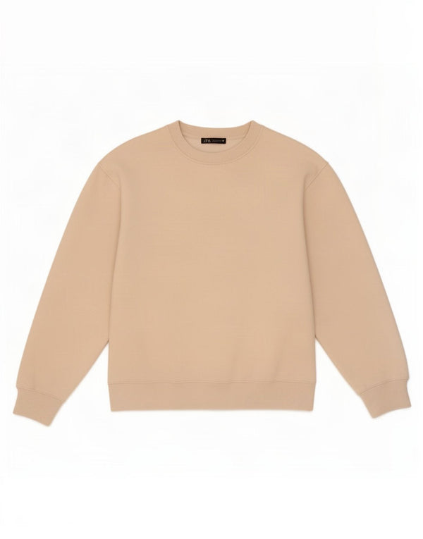 Zara Womens Oversized Sweatshirt Jumper UK 16 Large Beige Cotton
