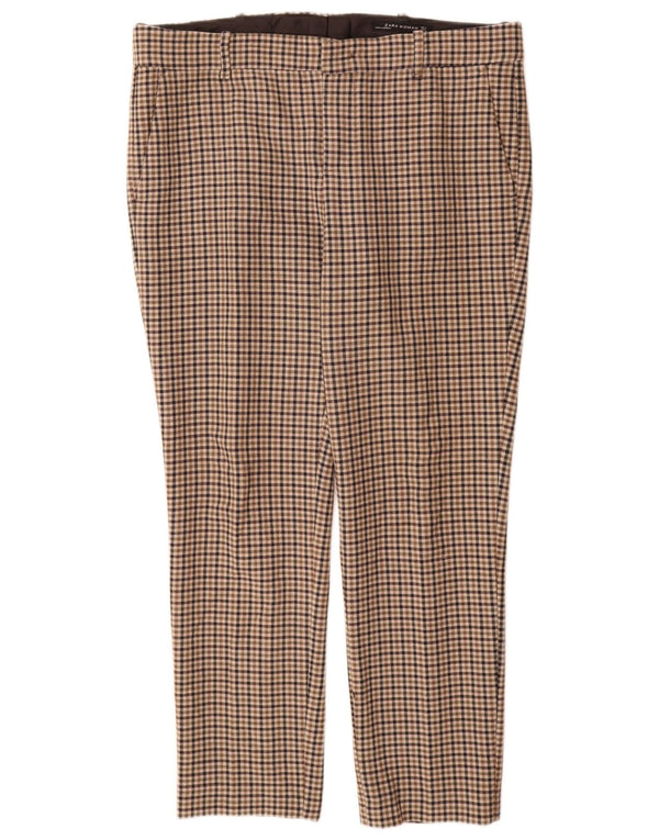 Zara Womens Slim Chino Trousers Large W30 L28 Beige Houndstooth