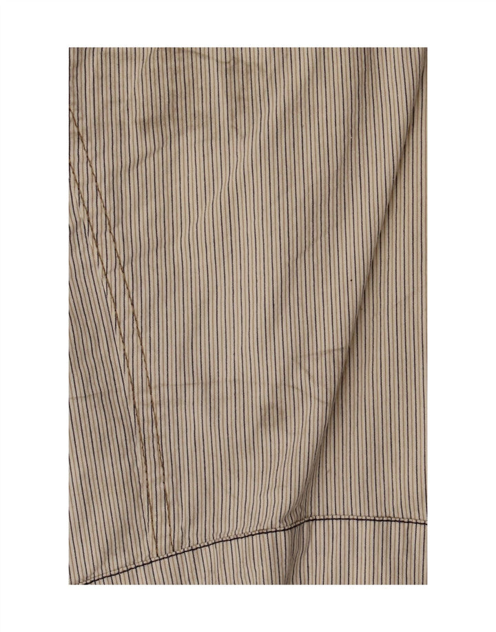 Gas Womens Crop Bomber Jacket UK 10 Small Beige Striped Cotton