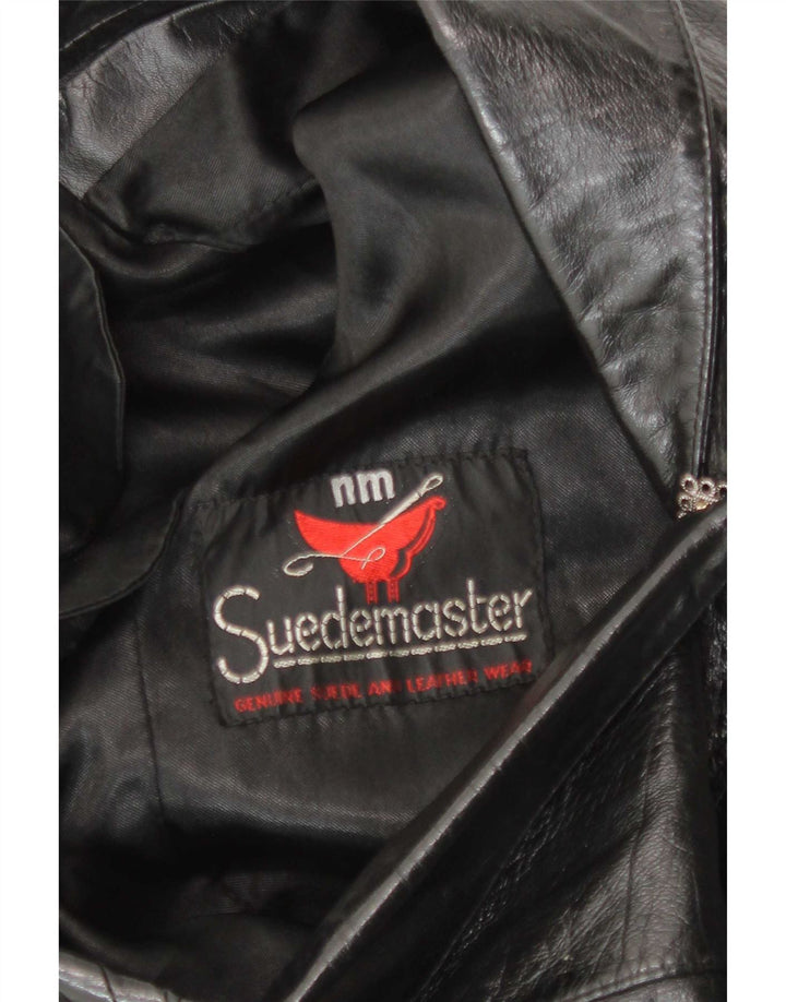 Suedemaster Womens 3/4 Sleeve Leather Blazer Jacket UK 12 Medium Black