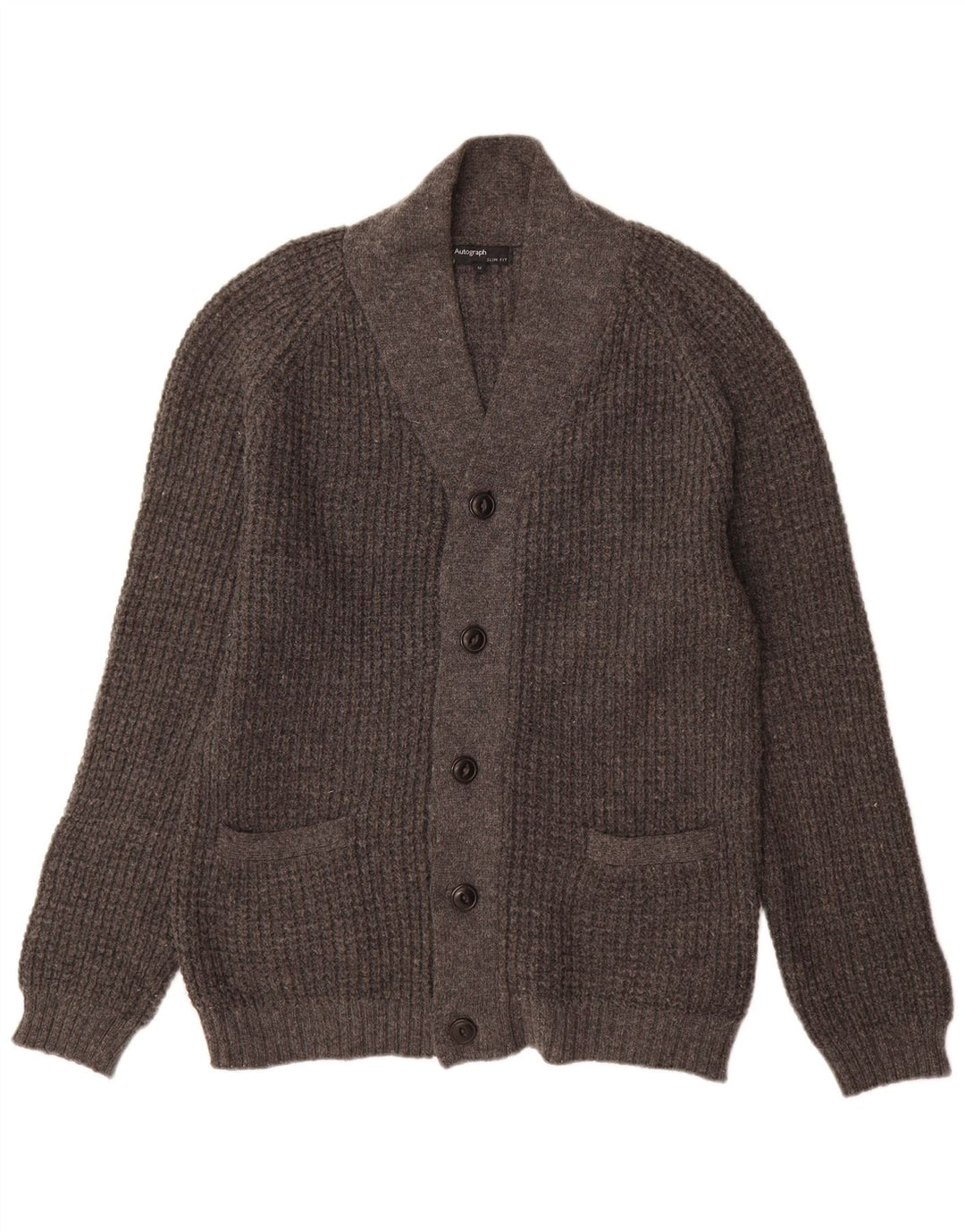 Marks & Spencer Mens Autograph Slim Fit Cardigan Sweater Medium Grey Wool