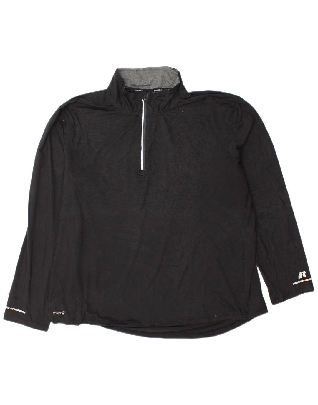 Russell Athletic Mens Dri-Power Zip Neck Top Long Sleeve XL Black Polyester