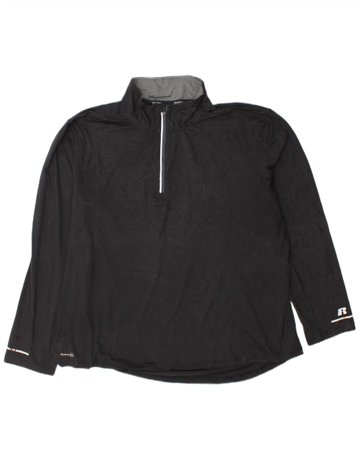 Russell Athletic Mens Dri-Power Zip Neck Top Long Sleeve XL Black Polyester