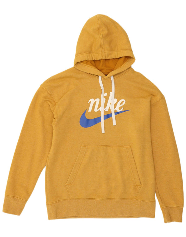 Nike Mens Graphic Hoodie Jumper Medium Yellow Cotton