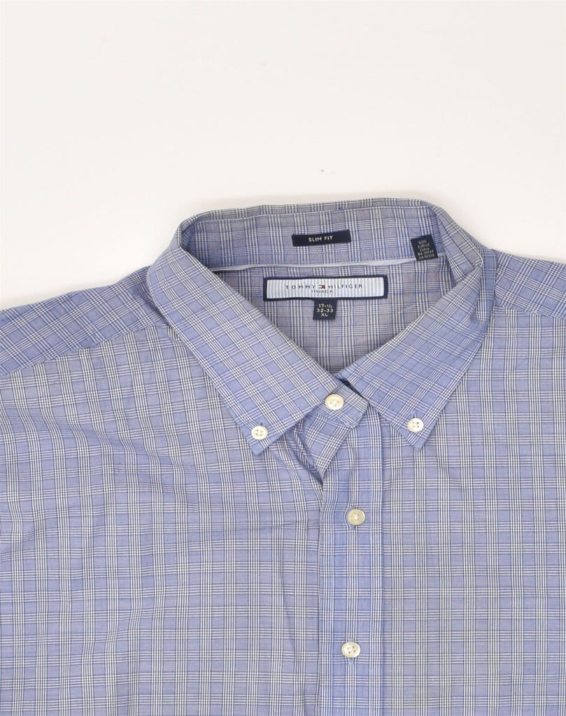 TOMMY HILFIGER Mens Slim Fit Shirt Size 171/2 XL Blue Check Cotton | Vintage Tommy Hilfiger | Thrift | Second-Hand Tommy Hilfiger | Used Clothing | Messina Hembry 