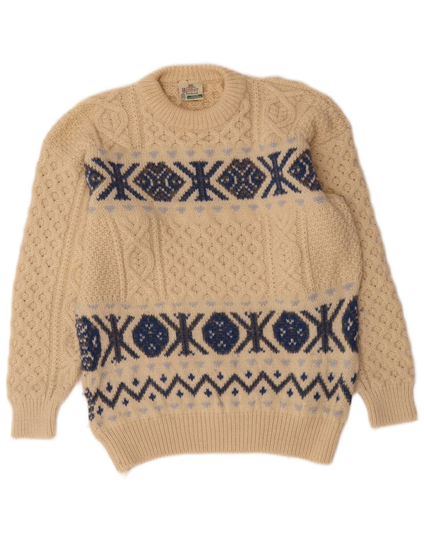 Bonner Mens Crew Neck Jumper Sweater Large Beige Fair Isle Wool