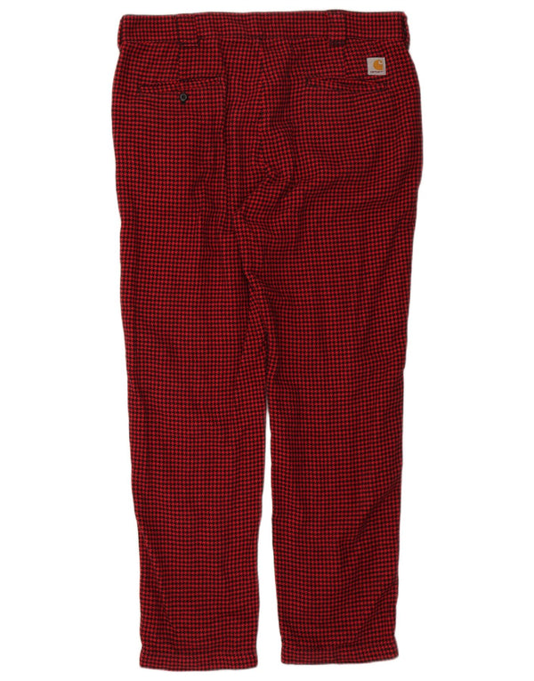 Carhartt Mens Straight Chino Trousers XL W40 L32 Red Houndstooth Cotton