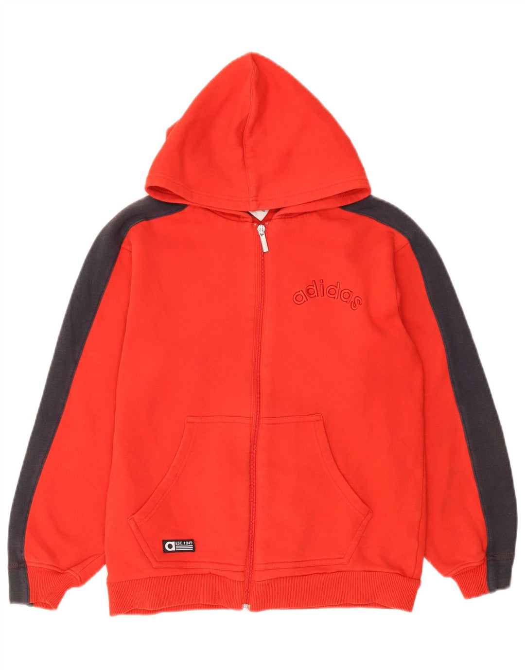 ADIDAS Boys Graphic Zip Hoodie Sweater 11-12 Years Red Colourblock Cotton