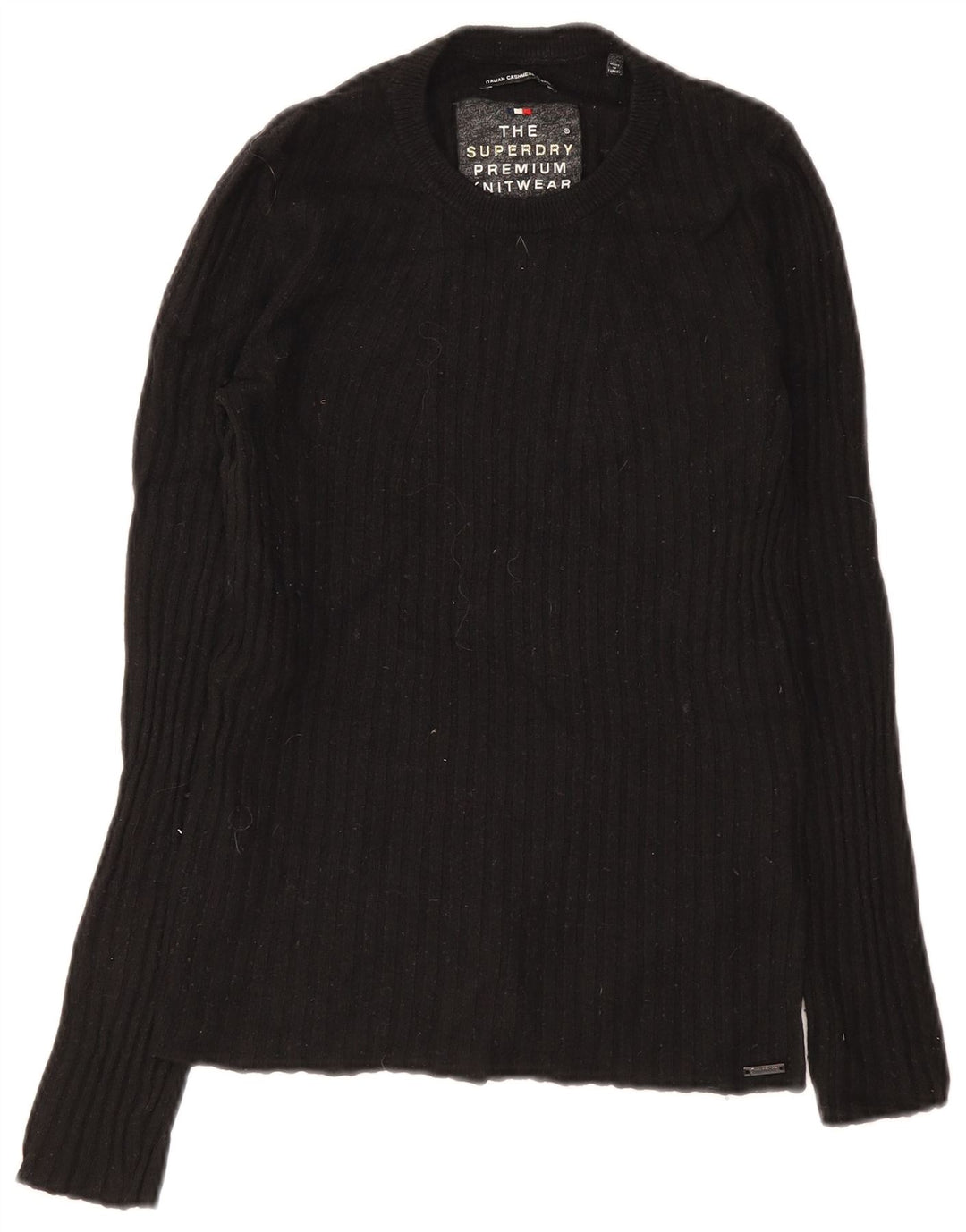 Superdry Womens Crew Neck Jumper Sweater UK 8 Small Black Wool