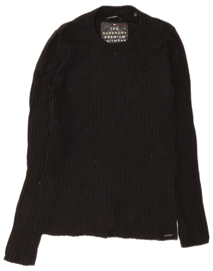 Superdry Womens Crew Neck Jumper Sweater UK 8 Small Black Wool