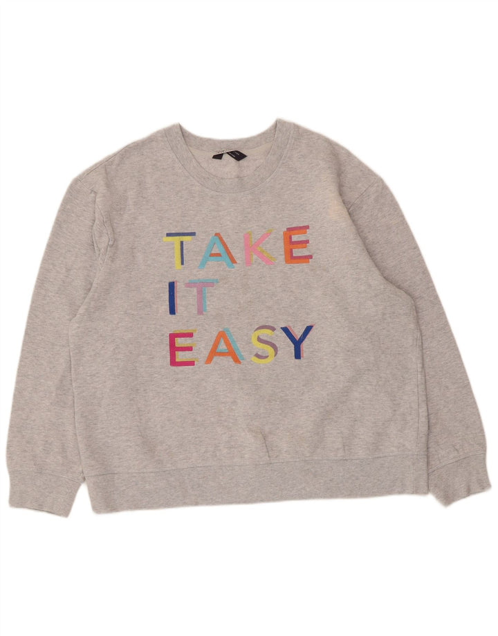 Marks & Spencer Womens Graphic Sweatshirt Jumper UK 16 Large Grey Cotton