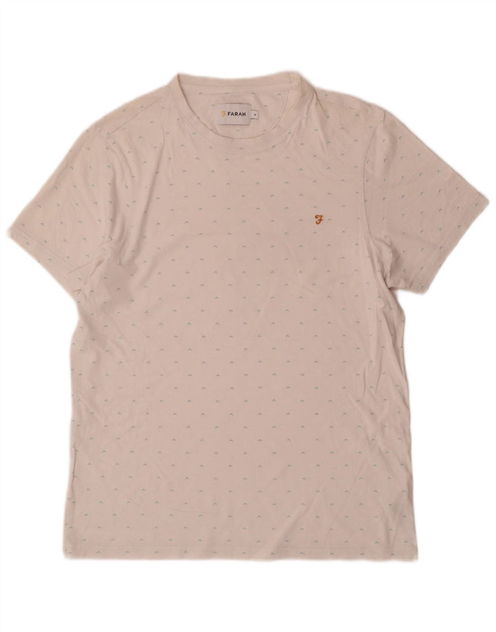 Farah Mens Abstract Pattern T-Shirt Top Medium White Cotton