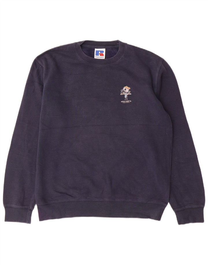 RUSSELL ATHLETIC Mens Graphic Sweatshirt Jumper Small Navy Blue Cotton
