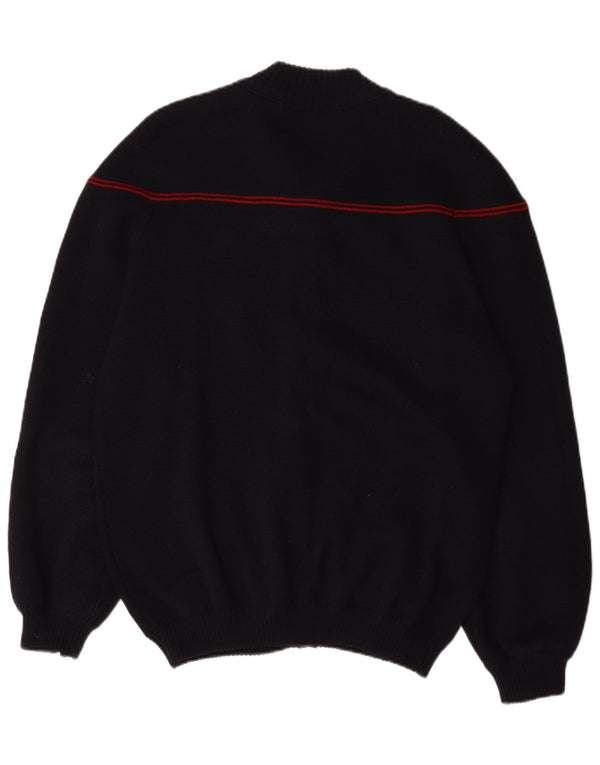 Vintage Mens Full Zip Cardigan Sweater Large Navy Blue Striped