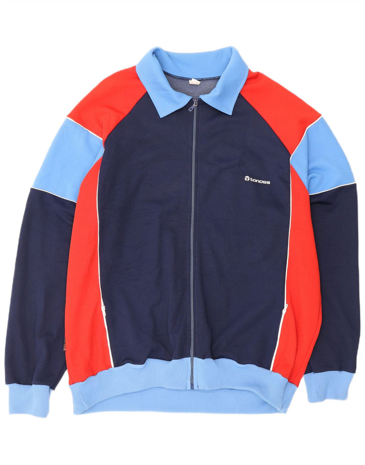 VINTAGE Mens Tracksuit Top Jacket EU 56 XL Blue Colourblock Retro