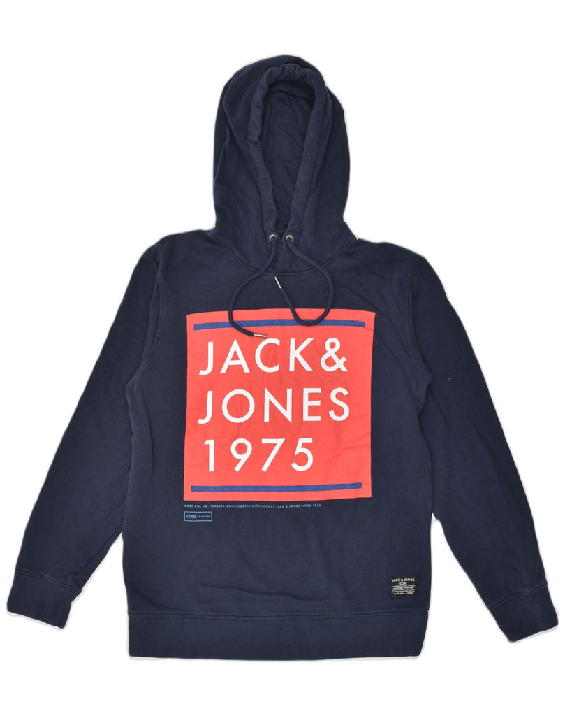 JACK & JONES Mens Graphic Hoodie Jumper Large Navy Blue Cotton | Vintage Jack & Jones | Thrift | Second-Hand Jack & Jones | Used Clothing | Messina Hembry 