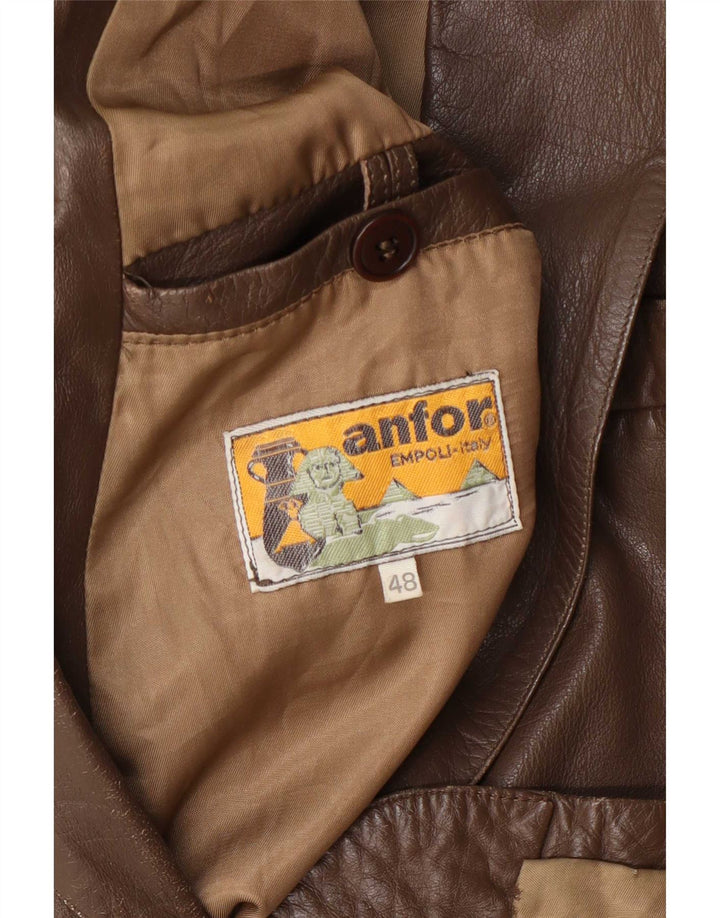 Anfor Mens 2 Button Leather Blazer Jacket IT 48 Medium Brown