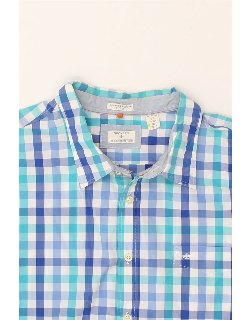 DOCKERS Mens Fitted Shirt 2XL Blue Check Cotton | Vintage Dockers | Thrift | Second-Hand Dockers | Used Clothing | Messina Hembry 