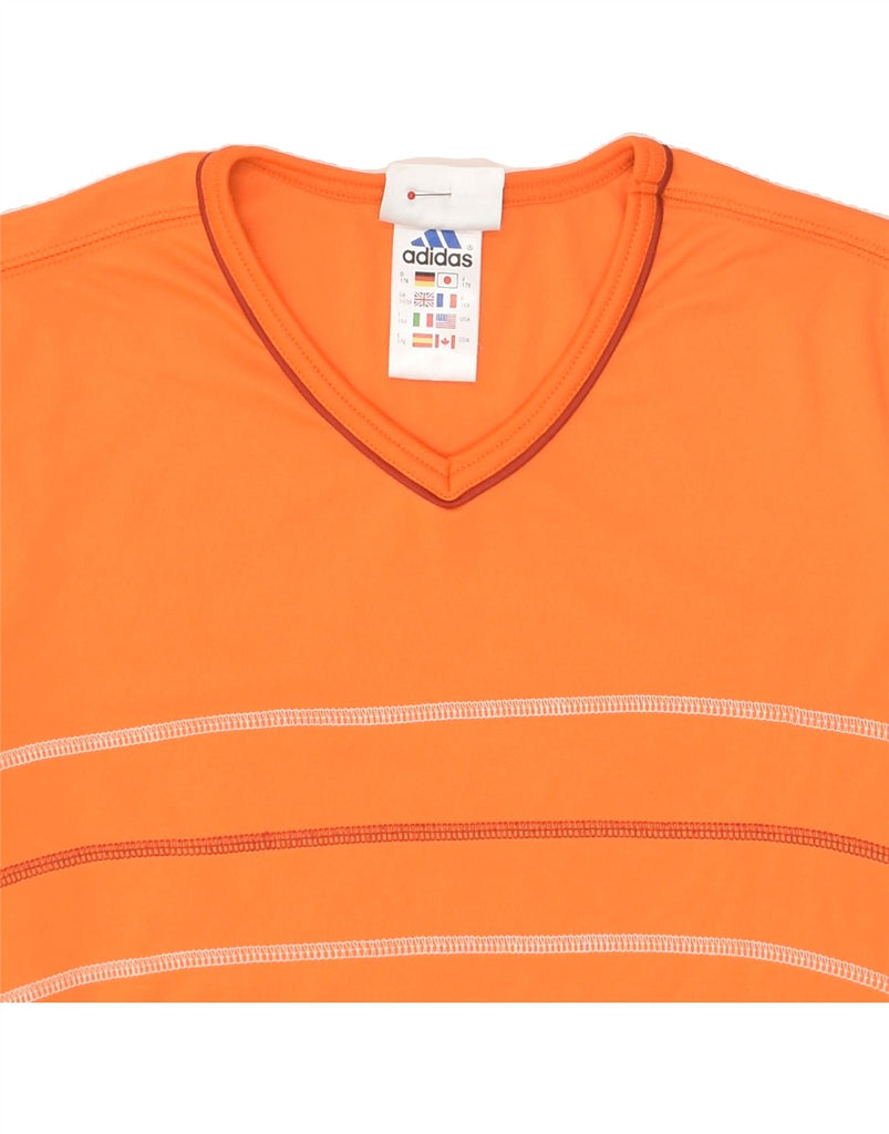 ADIDAS Boys T-Shirt Top 15-16 Years 2XL Orange Striped Polyester | Vintage Adidas | Thrift | Second-Hand Adidas | Used Clothing | Messina Hembry 